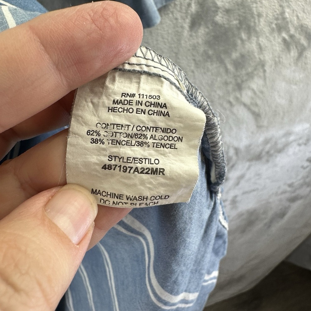 AUW Shirt Dress Women's 10 Blue Striped Chambray Tie Waist Hi Lo Hem - Picture 3 of 10